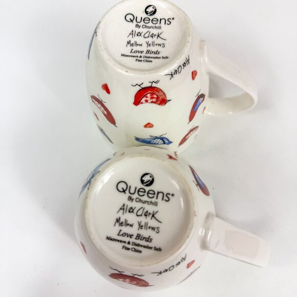 Queens Churchill Alex Clark Mellow Yellows Love Birds Coffee Mugs Red & Blue - Picture 5 of 5